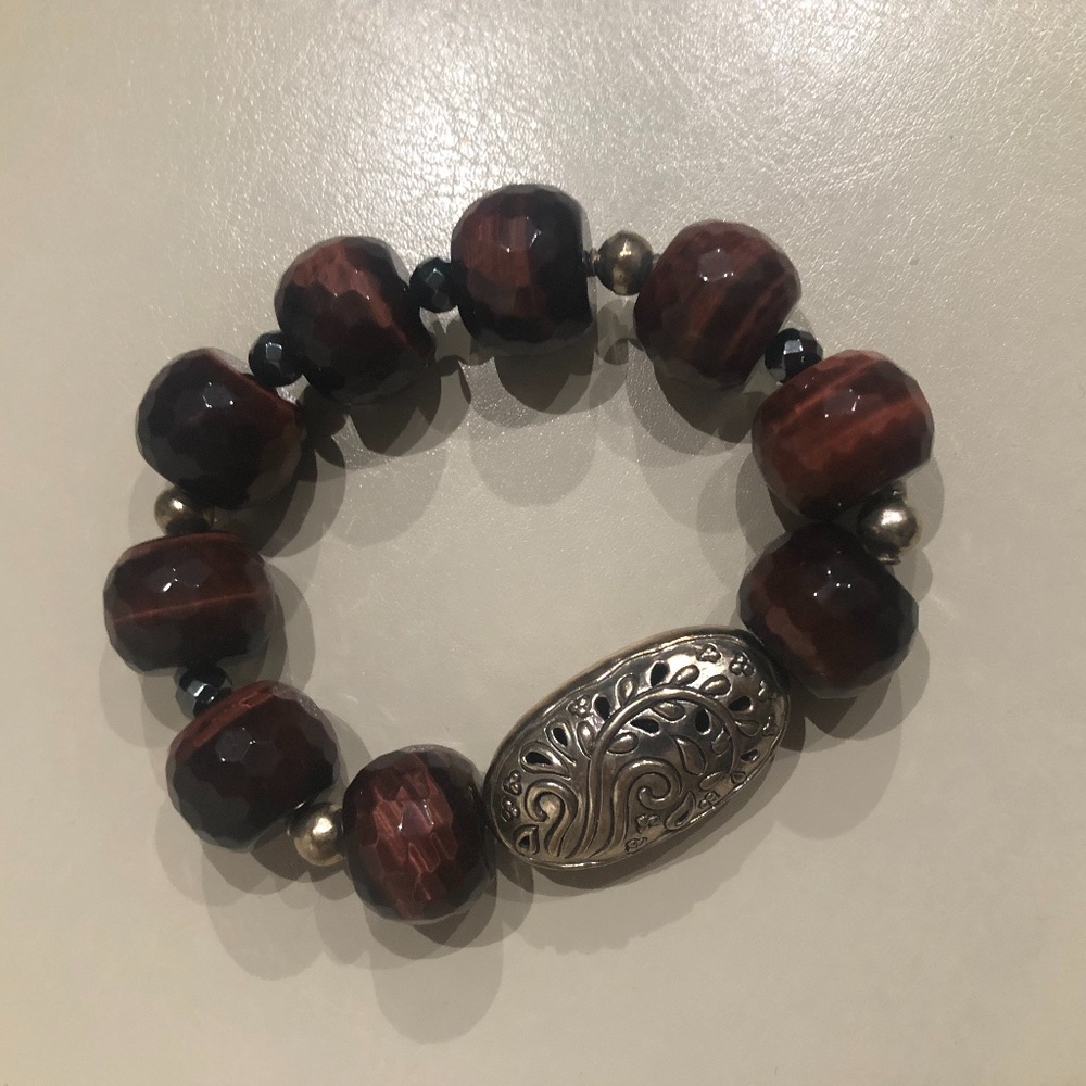 Silpada Stretch Bracelet: Red Beads and Silver.